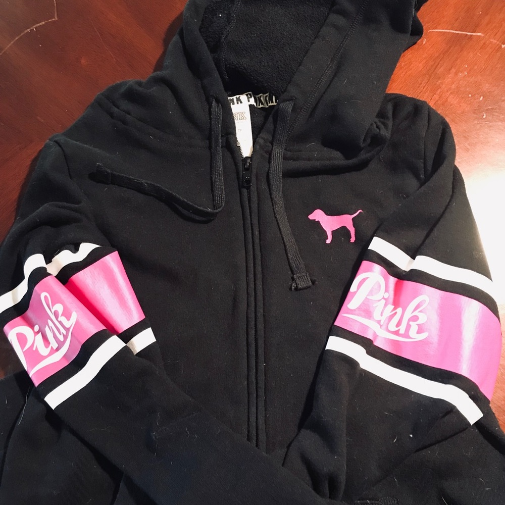 FullZip Victoria’s Secret Pink Black & Pink Hoodie